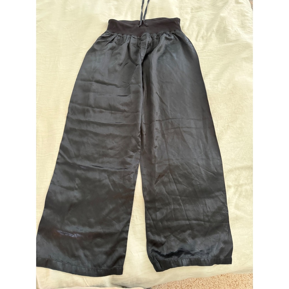 PJ Harlow Jolie Silk Blend Satin Wide Leg Palazzo Lounge Pants Black M Luxury - Picture 2 of 7